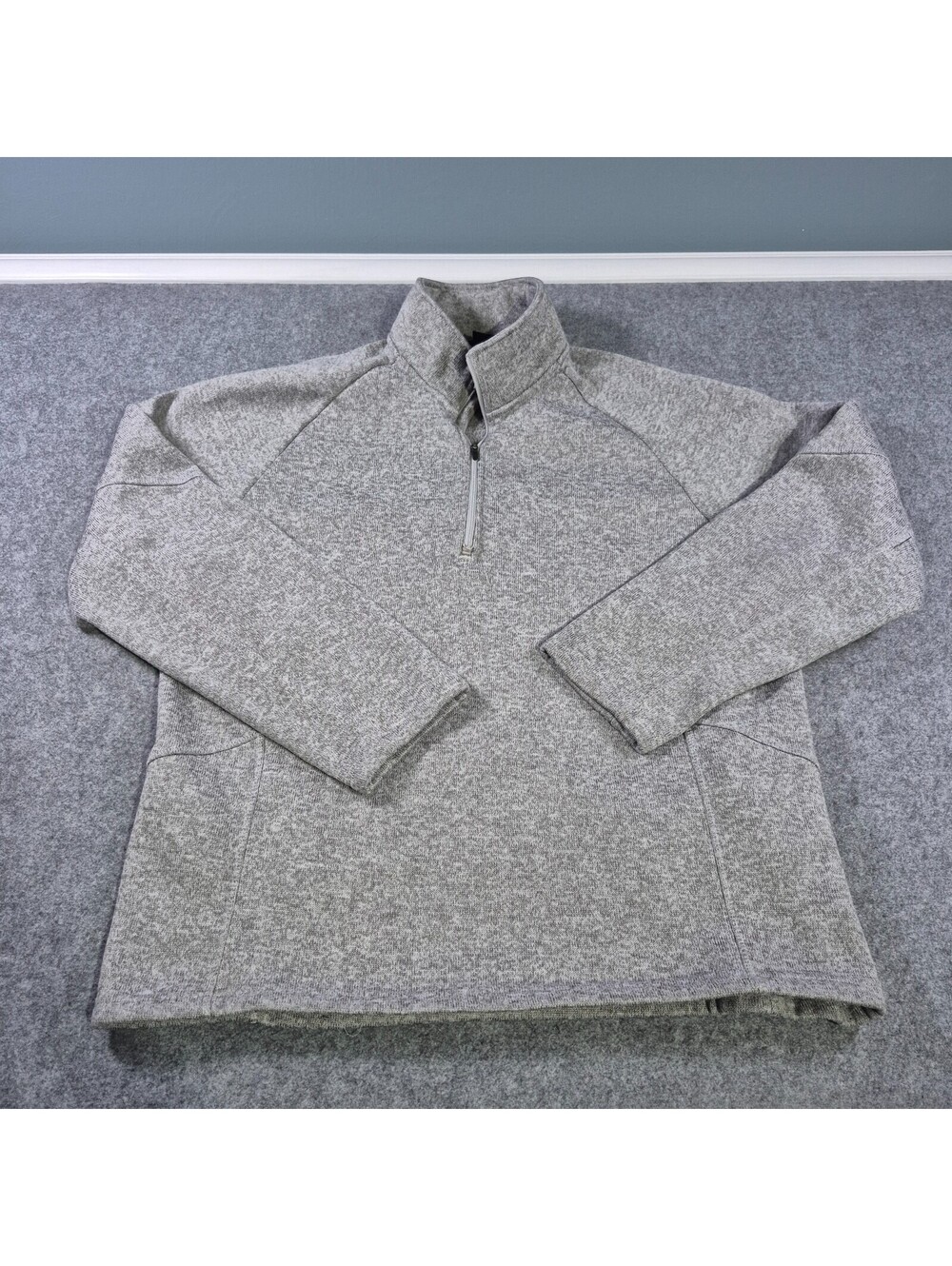 Devon & Jones Men's Brown & White 1/4 Zip Knit Pullover Sweater XL Casual Gray